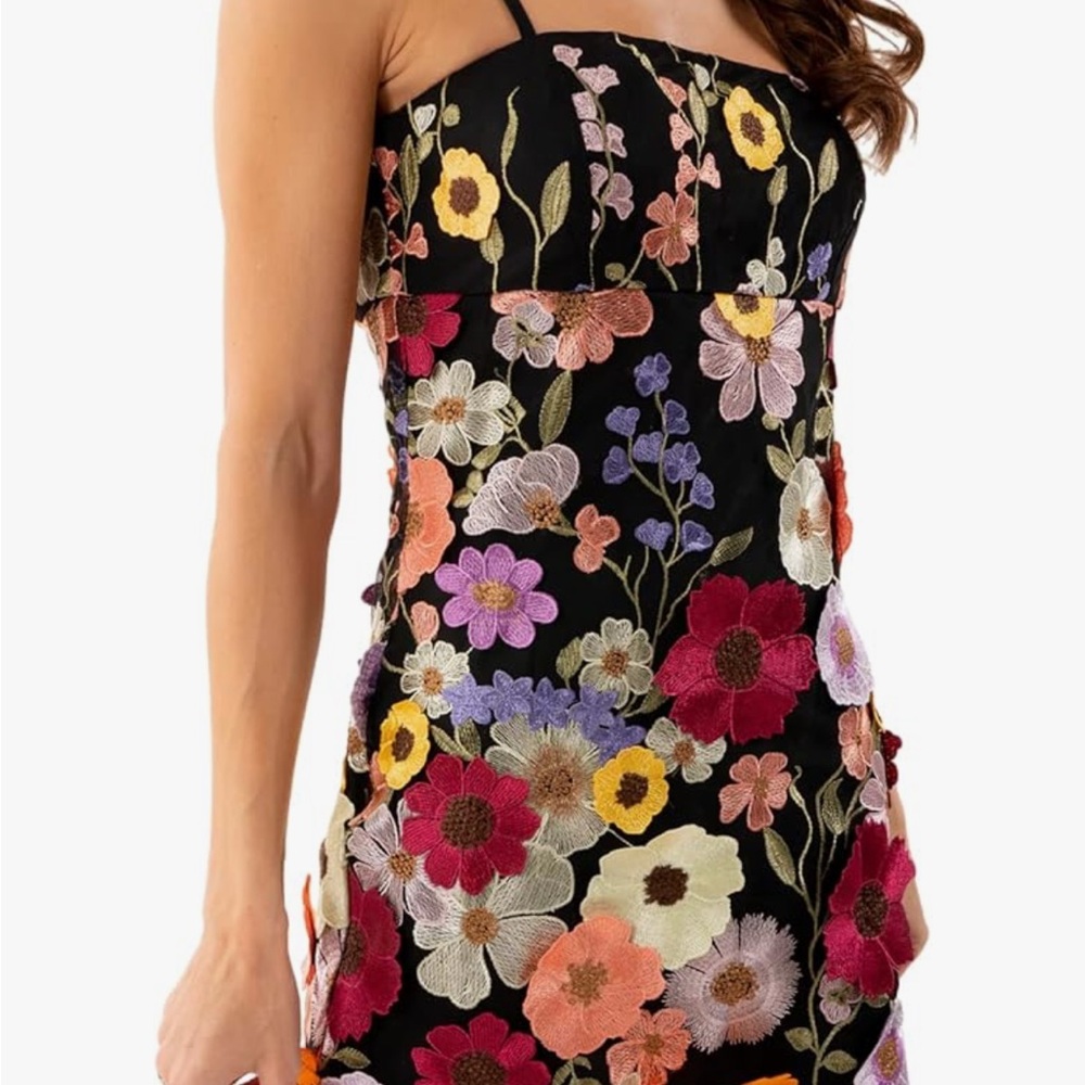 Floral Embroidered Black Dress
